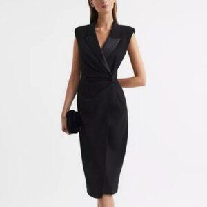 Brand New Reiss Cecile Burgundy Tuxedo Bodycon Midi Dress | UK 10 & USA 6